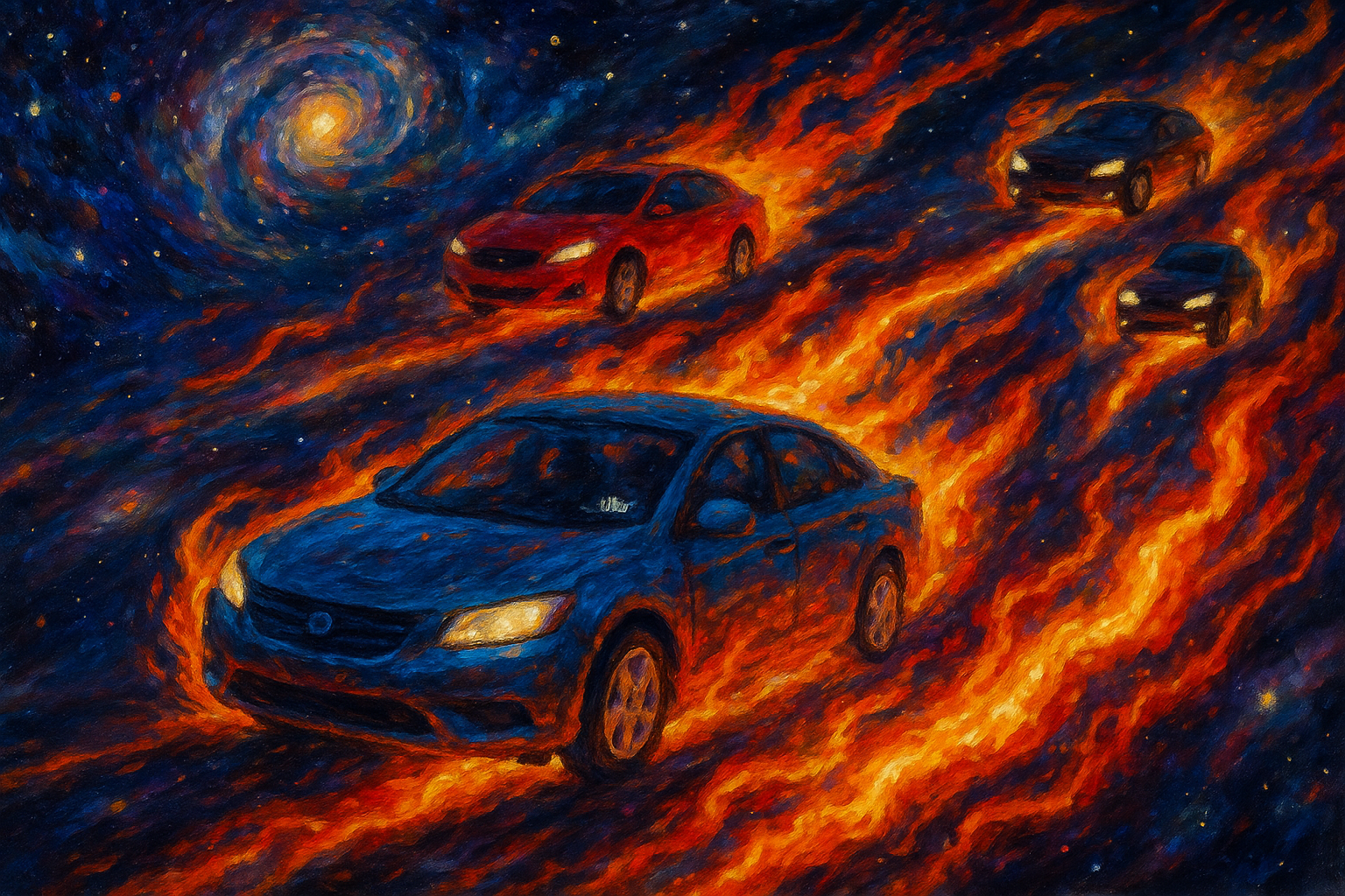 AI car photo with flames